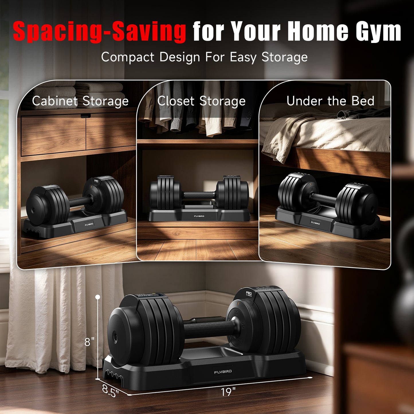 FED FITNESS 1 Pair 55LBS-Adjustable Dumbbell, Multiweight Options for Full Body Workout