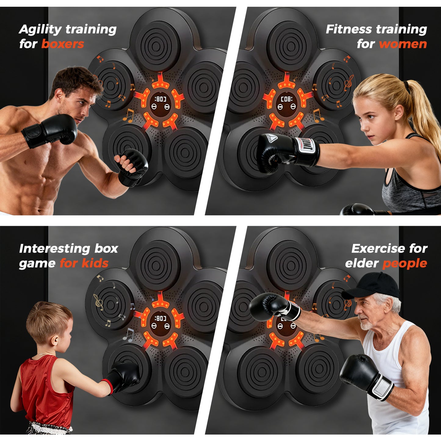 Feierdun Wall-Mounted Smart Boxing Trainer with Music, Gloves, and Target Pads - Wireless-Enabled Fitness Equipment for Home