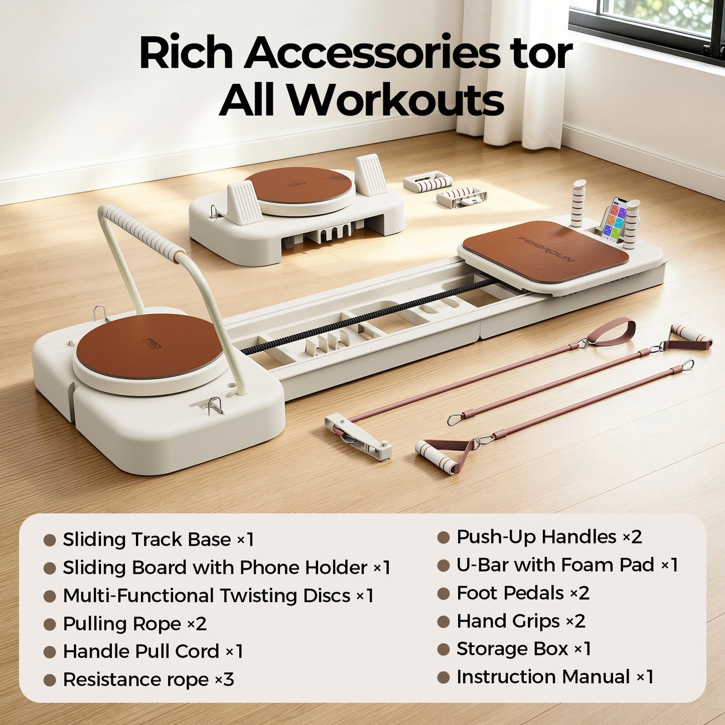 FED FITNESS Pilates Reformer Machine with Springs, Pilates Machines for Home Use and Studio, Pilates Equipment with Sitting Box, Jump Board and Accessories