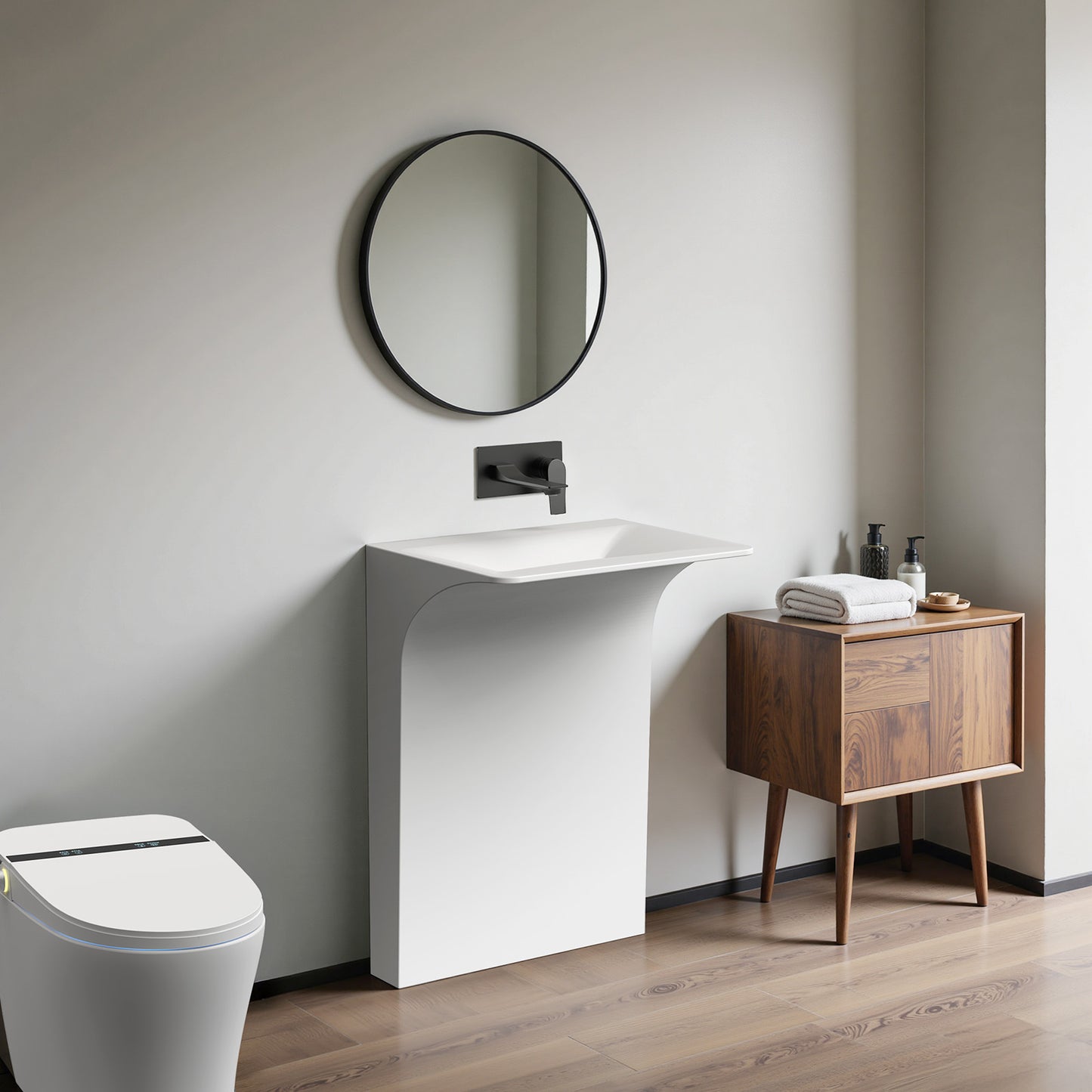 KOLIGEY 33.2'' Tall Solid Surface Pedestal Sink,White Bathroom Sink B607