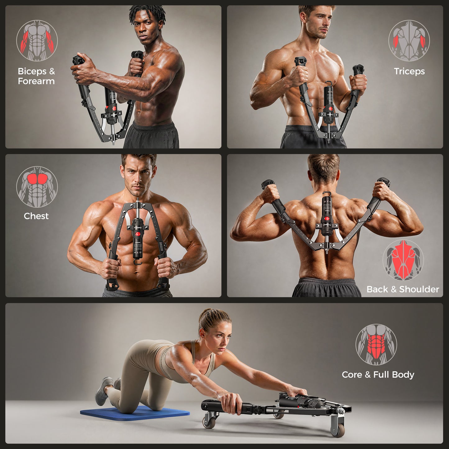 FLYBIRD 2-in-1 Twister Arm Trainer with Ab Roller Wheel, Adjustable 22-440lbs Hydraulic Power Chest