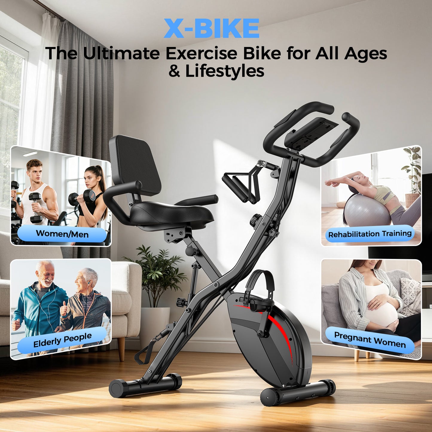 FED FITNESS 5 IN 1 Folding Exercise Bike with 6.6 LBS Flywheel & 16 Levels of Resistance, 330LB Weight Capacity Indoor Workout Cycling Bike for Home Gym (4.4)  92 ratings