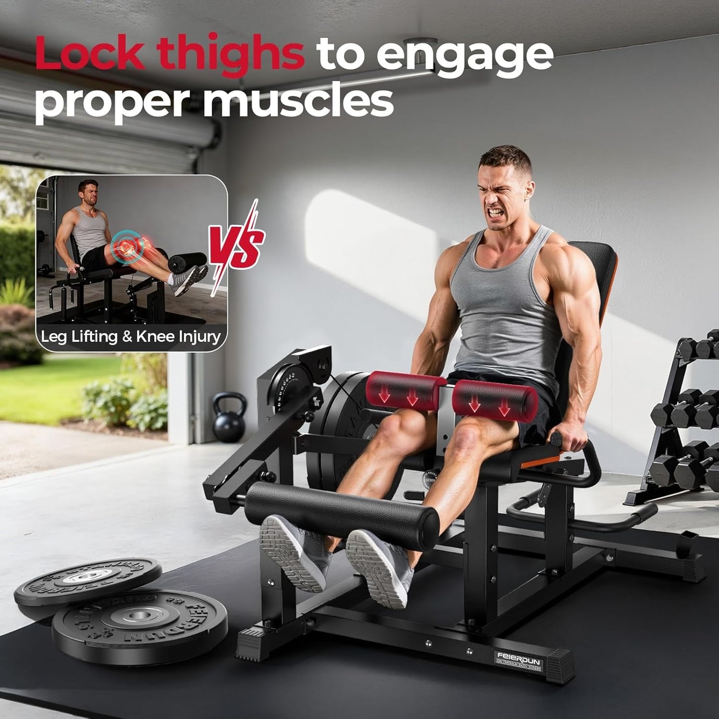 FEIERDUN Leg Extension and Curl Machine, Adjustable Leg Curl Machine, Seated Leg Extension and Lying Curl Machine, Leg Workout Equipment