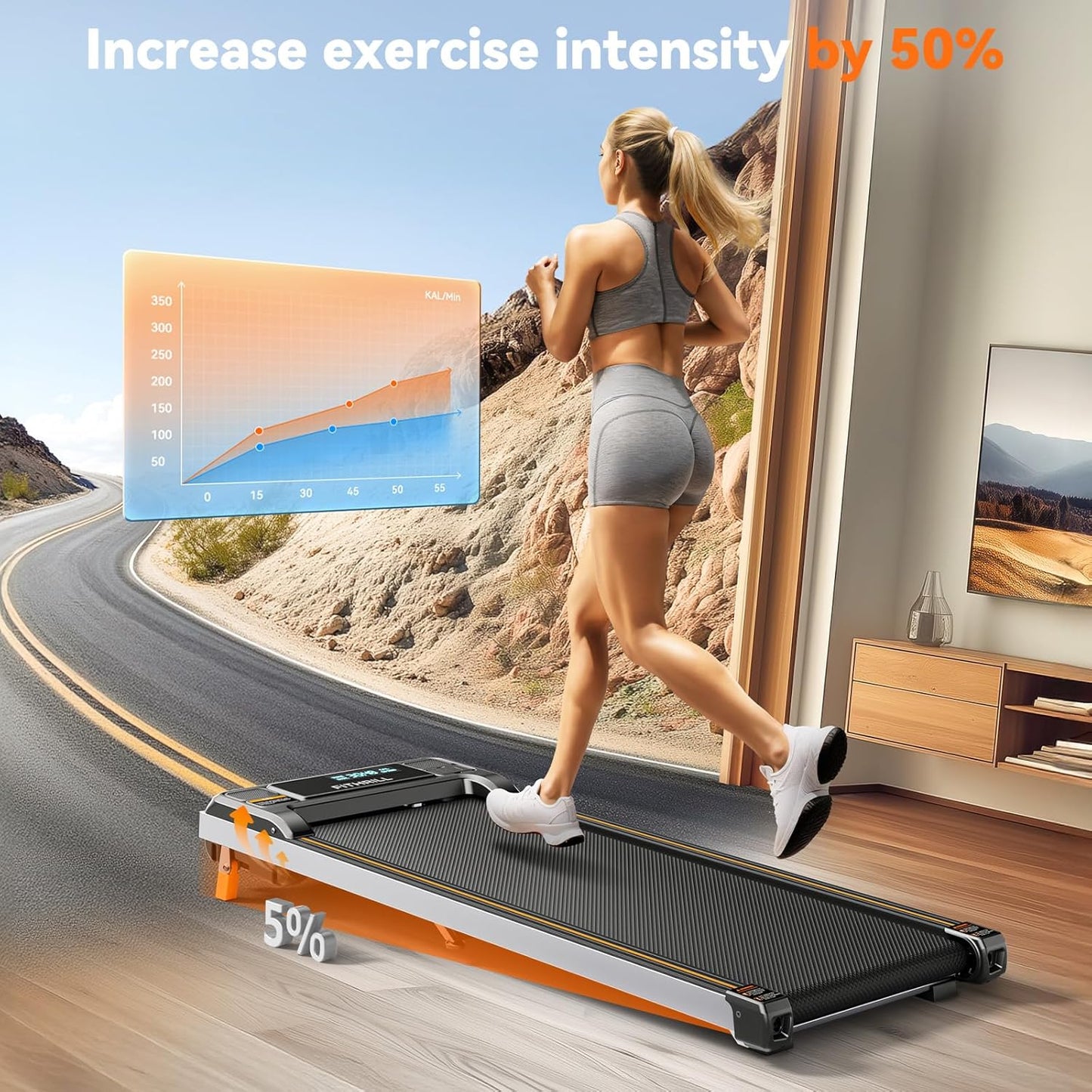 Walking Pad Treadmill with Incline, 2.5 HP Under Desk Treadmill for Home Office Small Spaces, 3 in 1 Walking pad with Handle bar