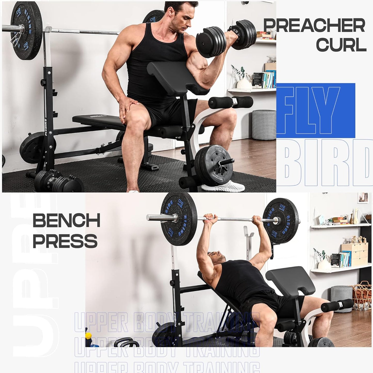 FLYBIRD Olympic Adjustable Weight Bench, with Bench Press Rack, Leg Extension and Leg curl, for Home Gym Workout