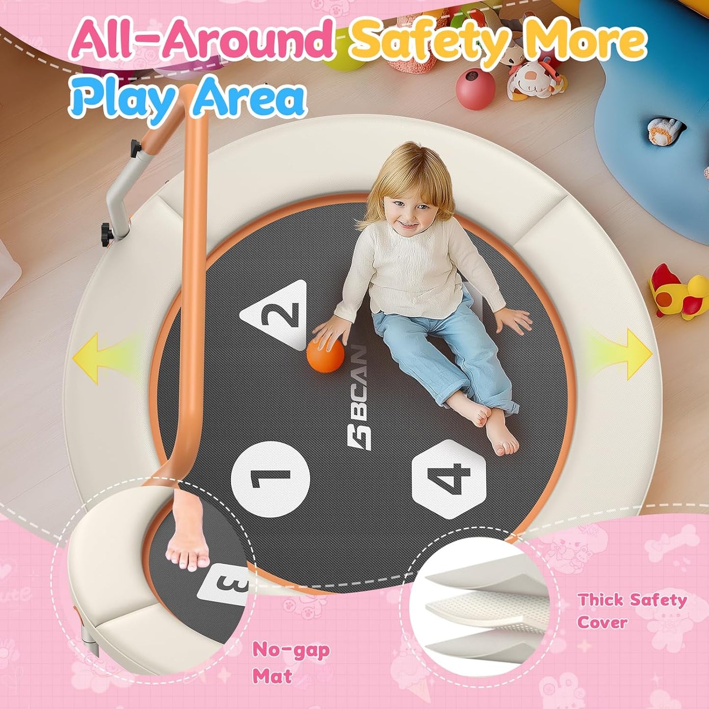 BCAN 36inch Mini Toddler Trampoline for Kids Ages 1-6 Indoor Outdoor Folding Small Rebounder Trampoline with Foam Handle Safety Padded Cover