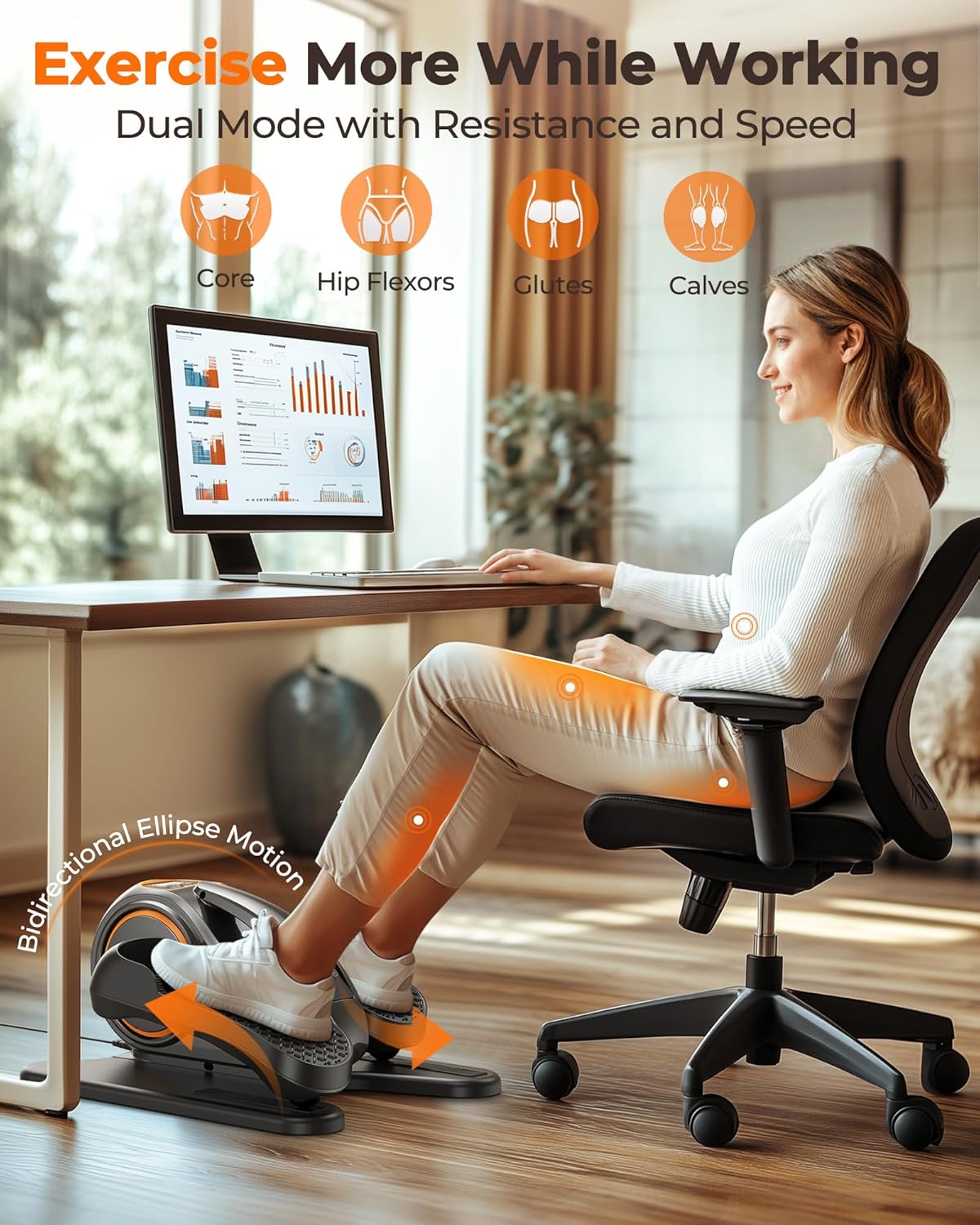 YOSUDA Under Desk Elliptical,Ellipse Leg Exerciser for Seniors Fully Assembled,Quiet & Portable Electric Seated Pedal Exerciser with 10 Level Resistances & Speeds