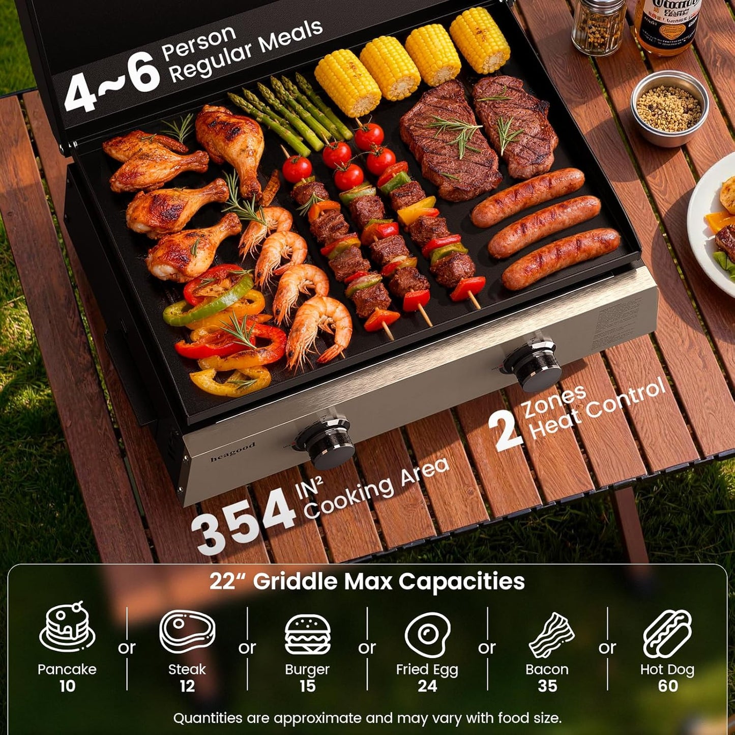 KOLIGEY Flat Top Gill, Outdoor Griddle 22” Tabletop Gas Griddle with Hood (24000 BTU, 2 Burner, Carbon Steel Plate)