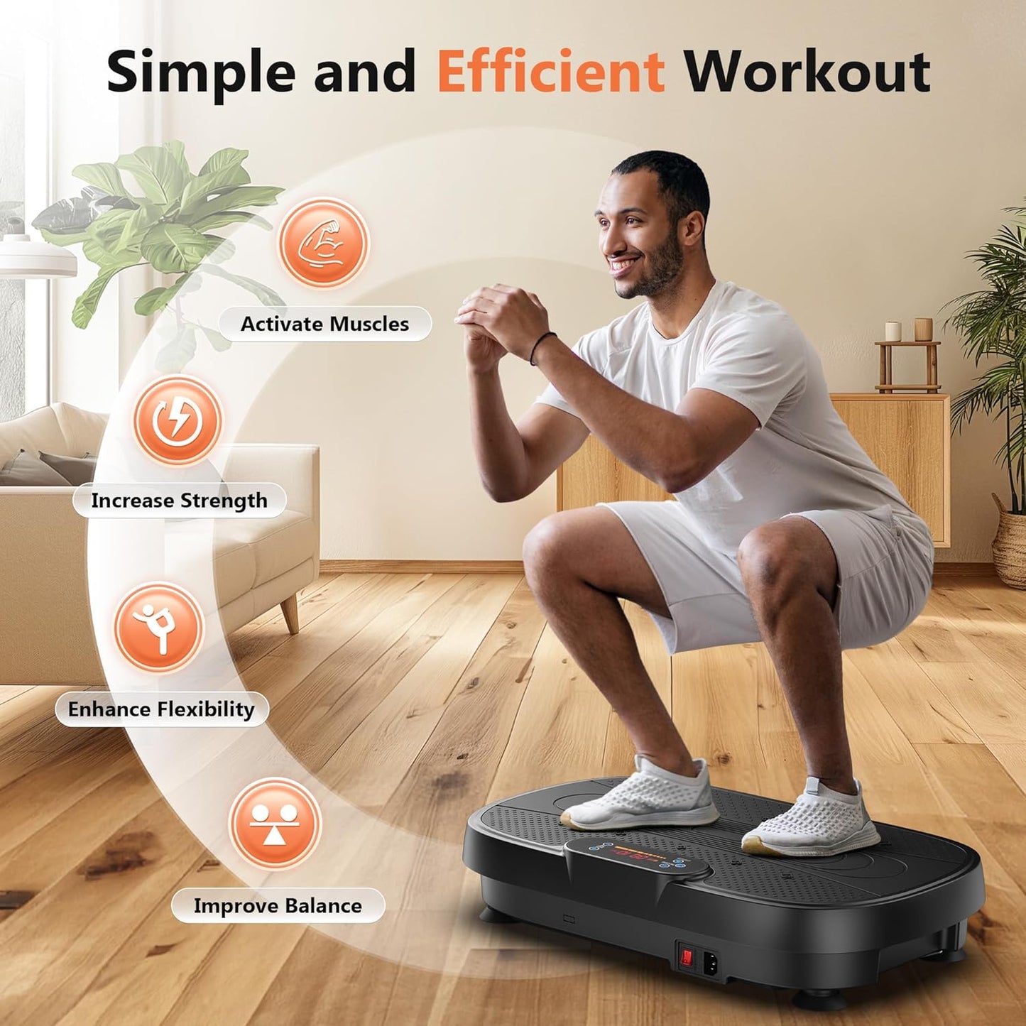 Vibration Plate Exercise Machine for Lymphatic Drainage, Power Plate Vibration Plate w/ 2 Resistance Bands for Wellness and Fitness