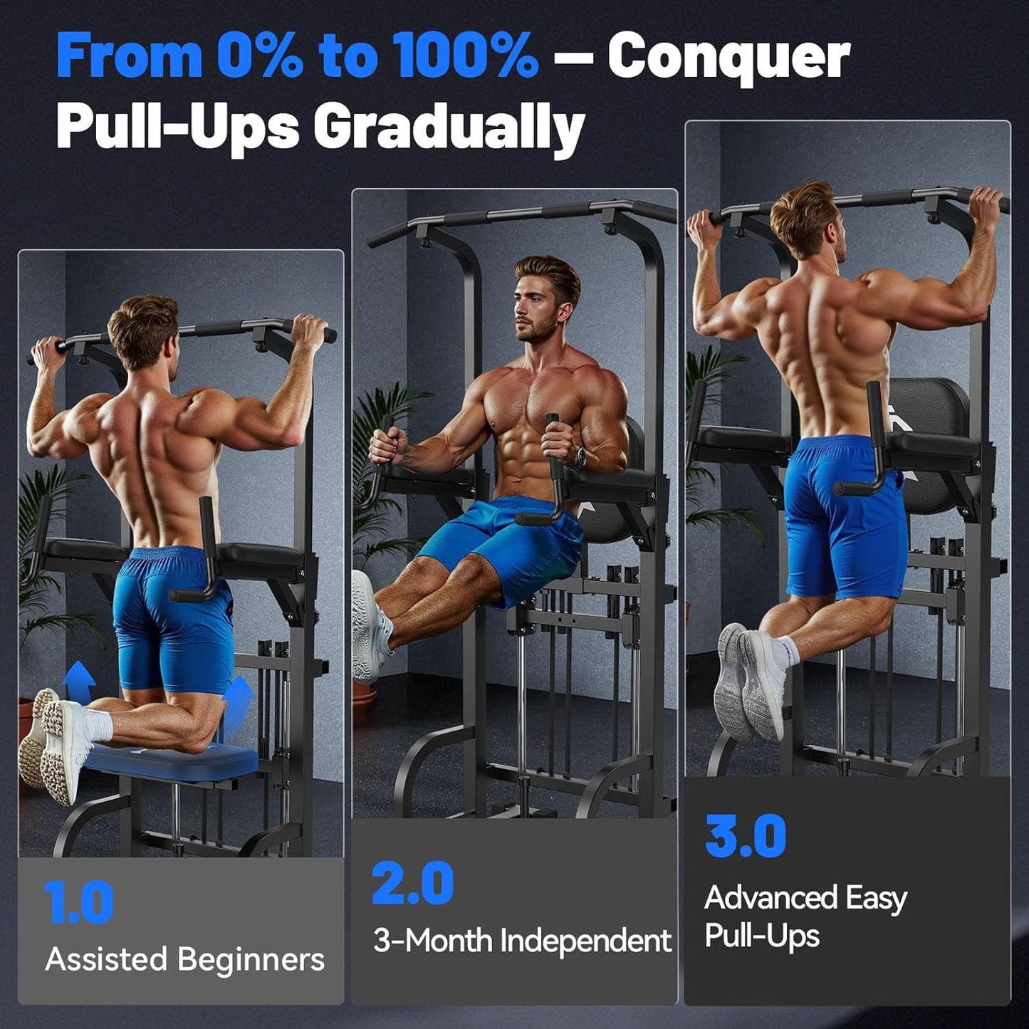 Sportsroyals Power Tower Pull Up Bar Station, 450LBS Stable Pull Up Dip Station for Home Gym Strength Training Equipment