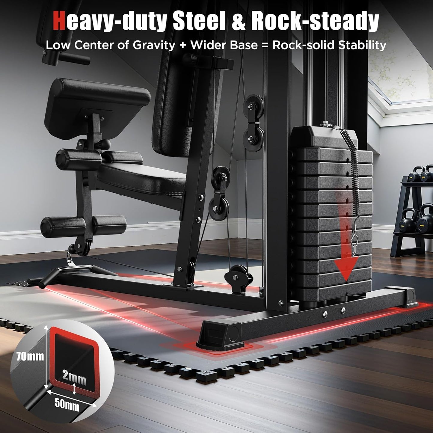 Sportsroyals Multifunctional Home Gym Equipment, Workout Station with 154LBS Weight Stack