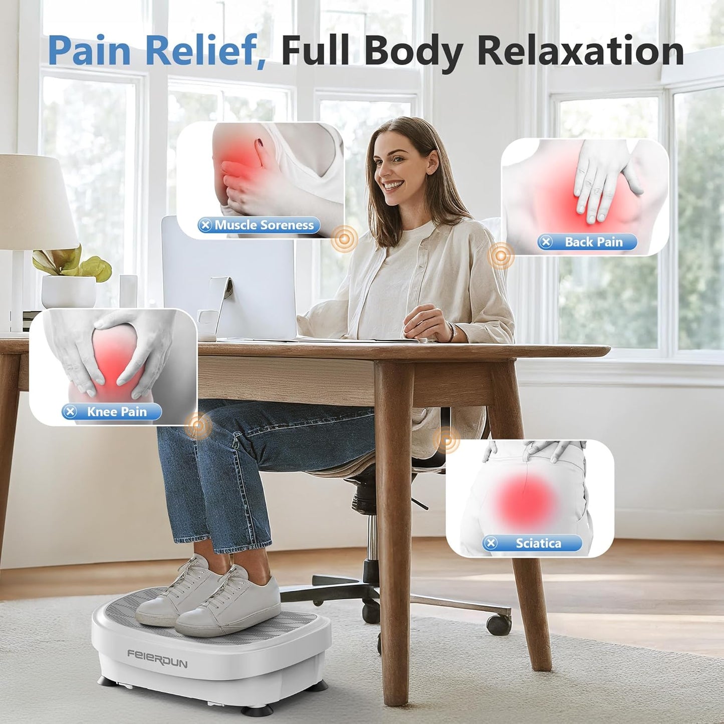 FEIERDUN Vibration Plate Exercise Machine, Whole Body Workout Vibrate Platform, 9 Modes Vibration Plate for Lymphatic Drainage Weight Loss Shaping Toning Wellness
