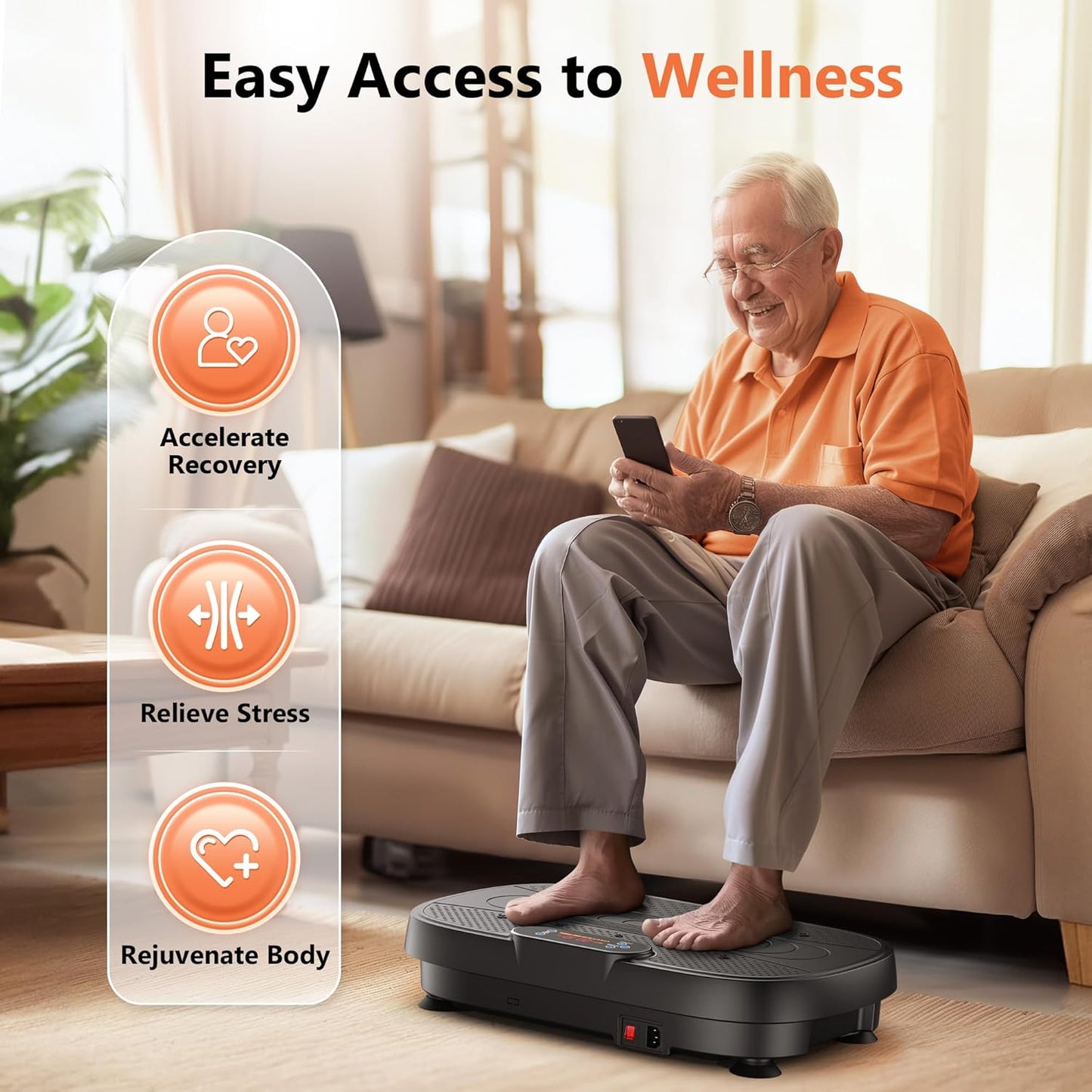 Vibration Plate Exercise Machine for Lymphatic Drainage, Power Plate Vibration Plate w/ 2 Resistance Bands for Wellness and Fitness