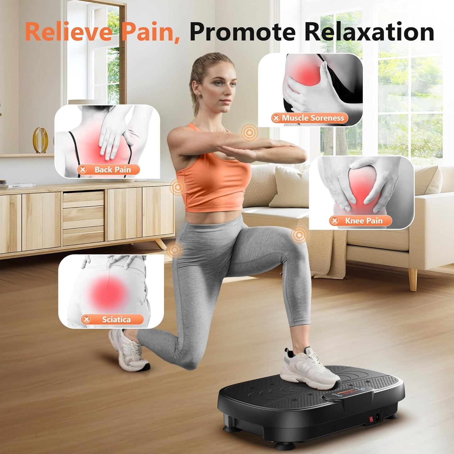 Vibration Plate Exercise Machine for Lymphatic Drainage, Power Plate Vibration Plate w/ 2 Resistance Bands for Wellness and Fitness