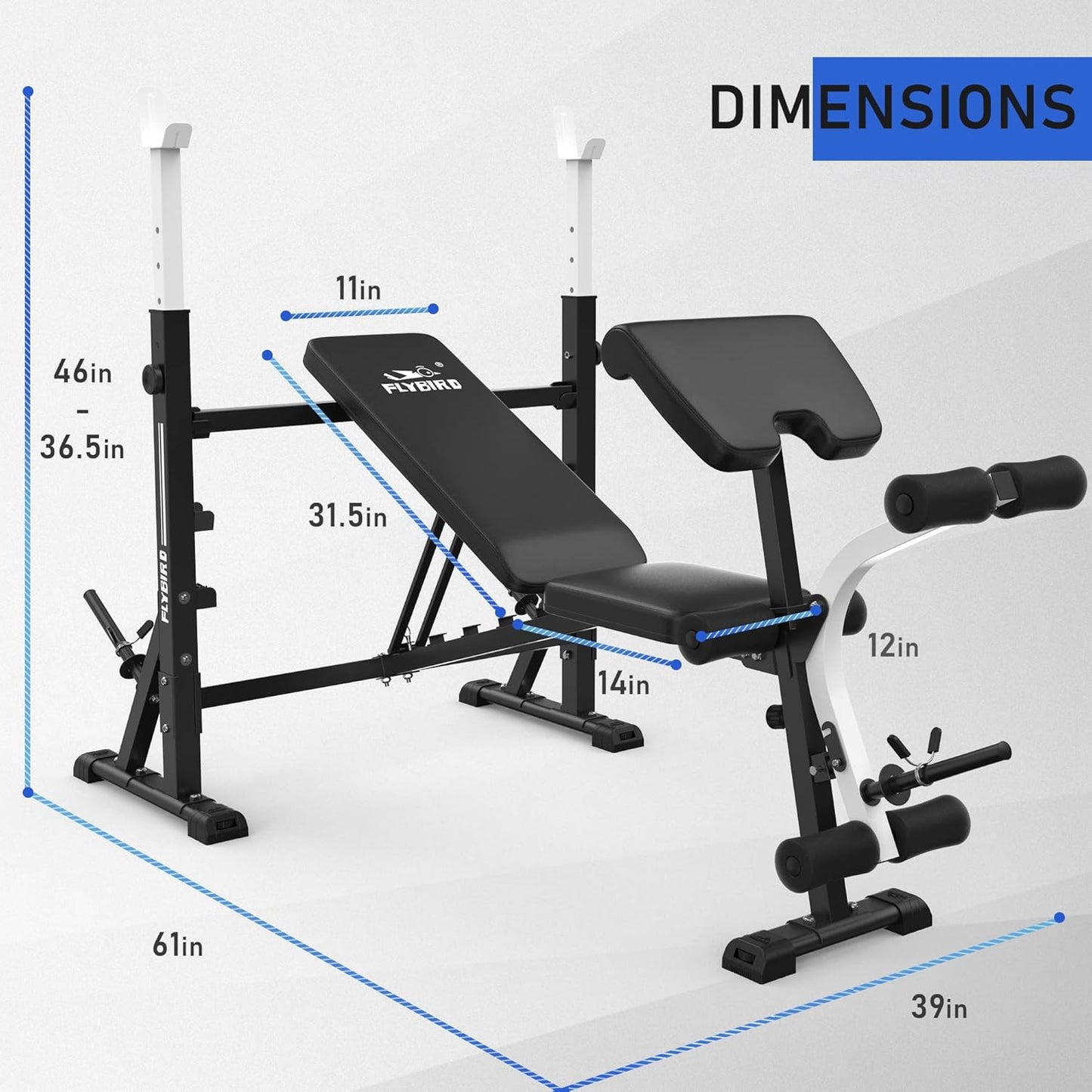 FLYBIRD Olympic Adjustable Weight Bench, with Bench Press Rack, Leg Extension and Leg curl, for Home Gym Workout