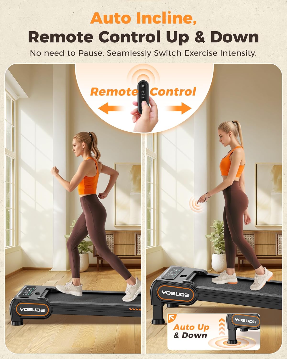 YOSUDA Walking Pad Treadmills with Auto Incline, 9% Incline Tredamills Under Desk with 300LBS Weight Capacity & 3 Adjustable Slopes