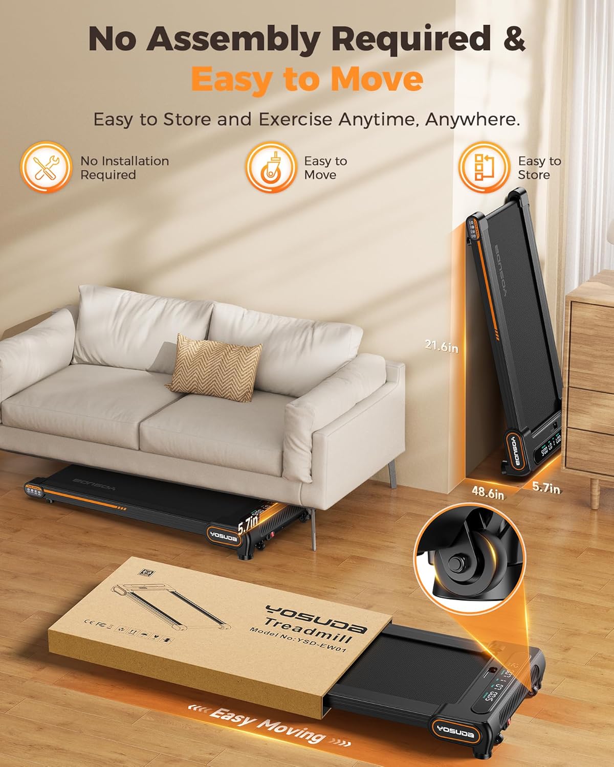 YOSUDA Walking Pad Treadmills with Auto Incline, 9% Incline Tredamills Under Desk with 300LBS Weight Capacity & 3 Adjustable Slopes