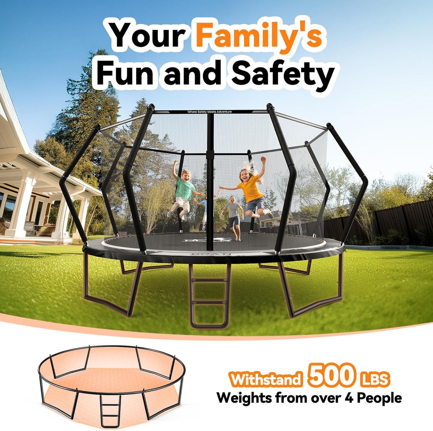 BCAN16FT Trampoline Outdoor with Enclosure for Kids Adults, ASTM Approved, Recreational Trampolines with Ladder for Kids-2025
