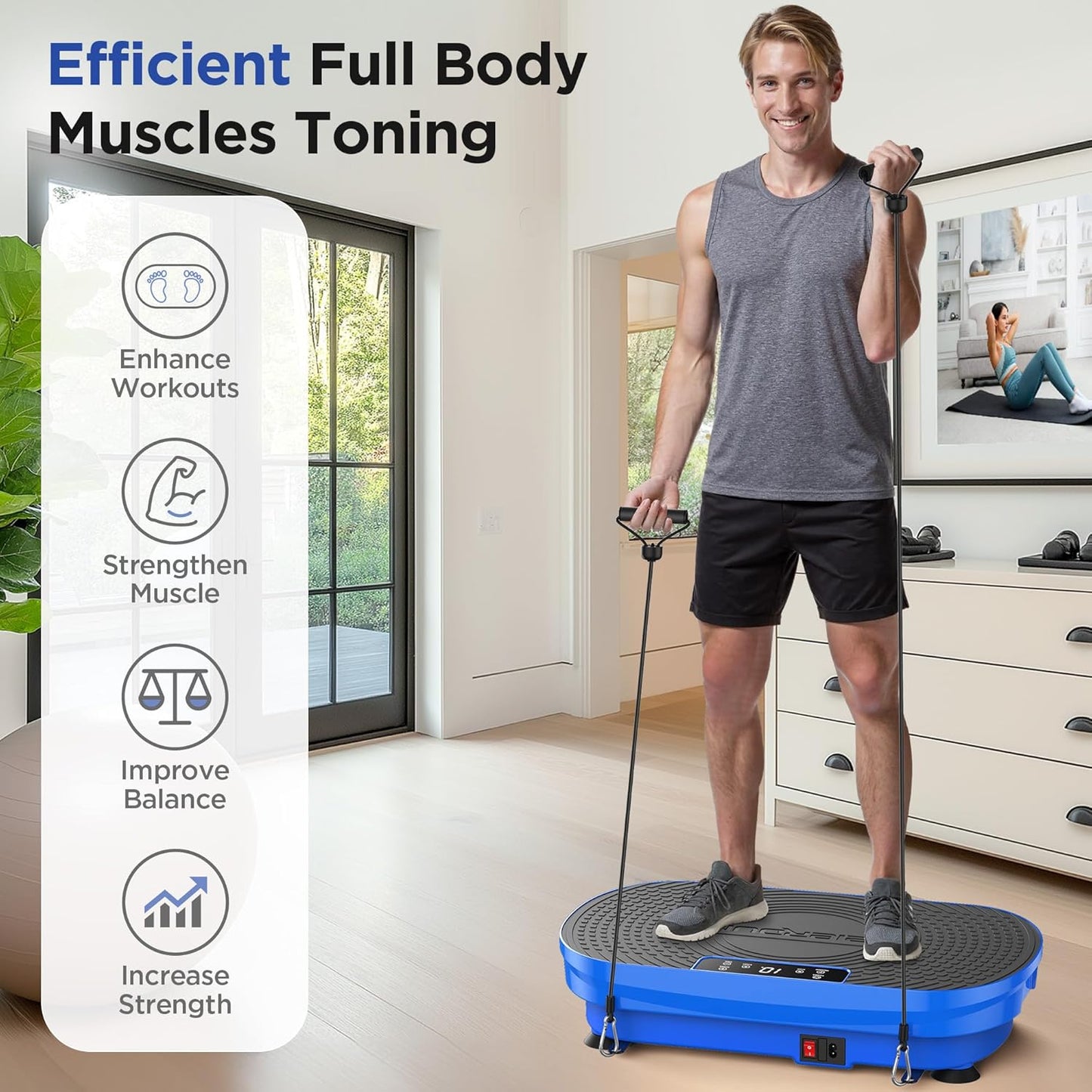 Vibration Plate Exercise Machine, Vibration Plate for Lymphatic Drainage, Power Plate Vibration Platform for Weight Loss, Toning & Wellness, Blue