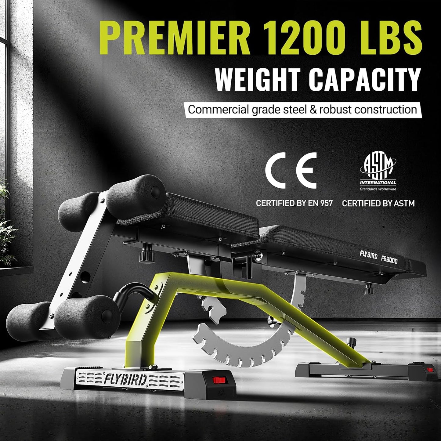 FLYBIRD Strength Training Bench for Home Gym, Adjustable Weight Bench can be Folded for Storage/Vertical Storage, Space-Saving Workout Bench
