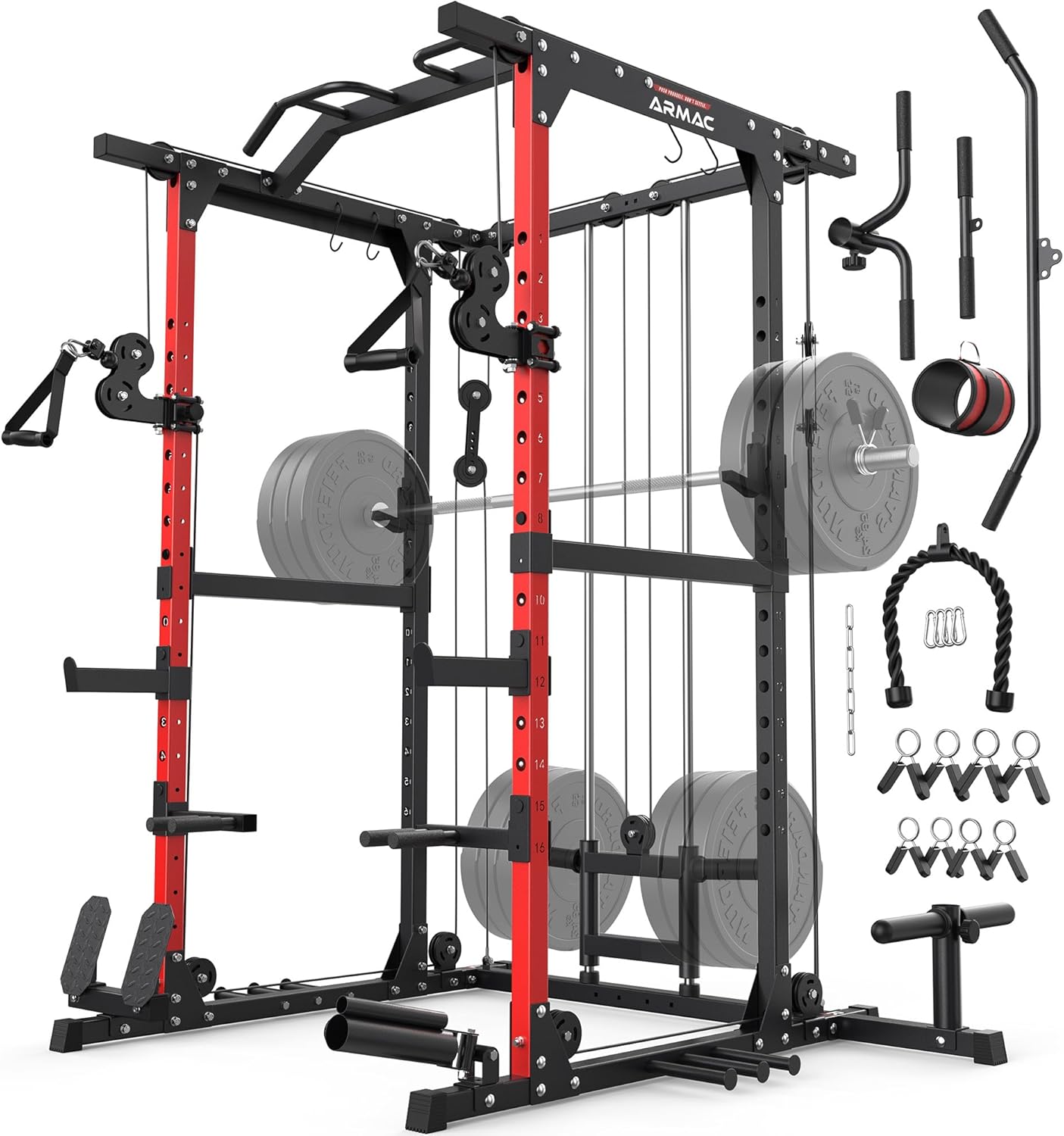 ARMAC Power Cage,Power Rack with LAT Pulldown,Multi-Function Training Attachments for Home Gym Fitnees Equipment,1500LBS