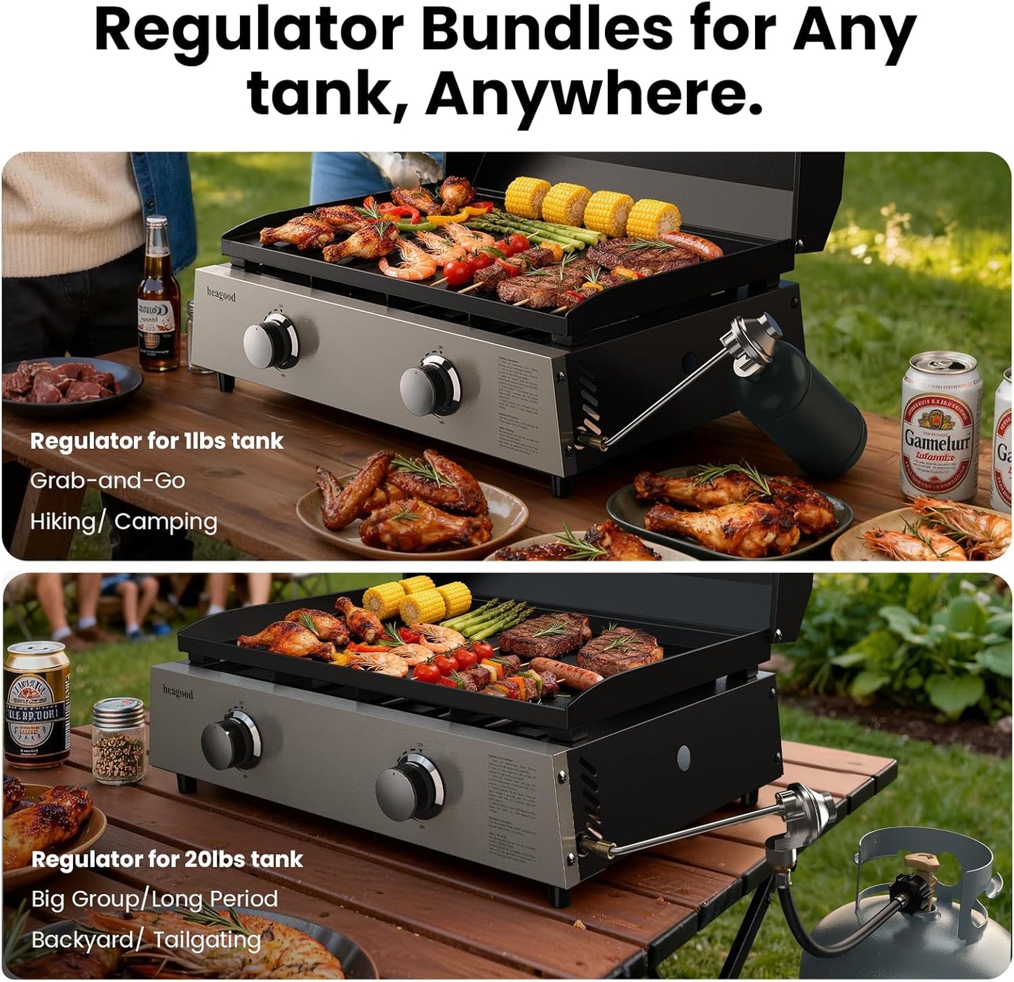 KOLIGEY Flat Top Gill, Outdoor Griddle 22” Tabletop Gas Griddle with Hood (24000 BTU, 2 Burner, Carbon Steel Plate)