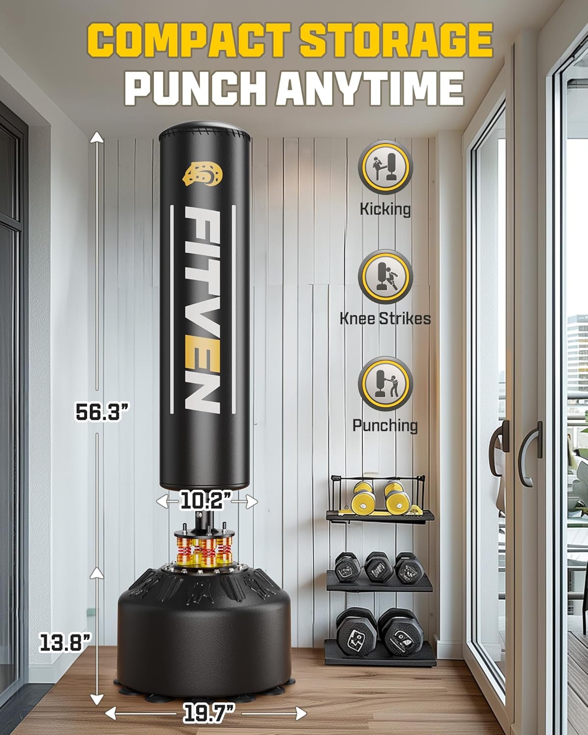 FITVEN Freestanding Punching Bag with Boxing Gloves Heavy Boxing Bag with Suction Cup Base - Men Stand Kickboxing Bag