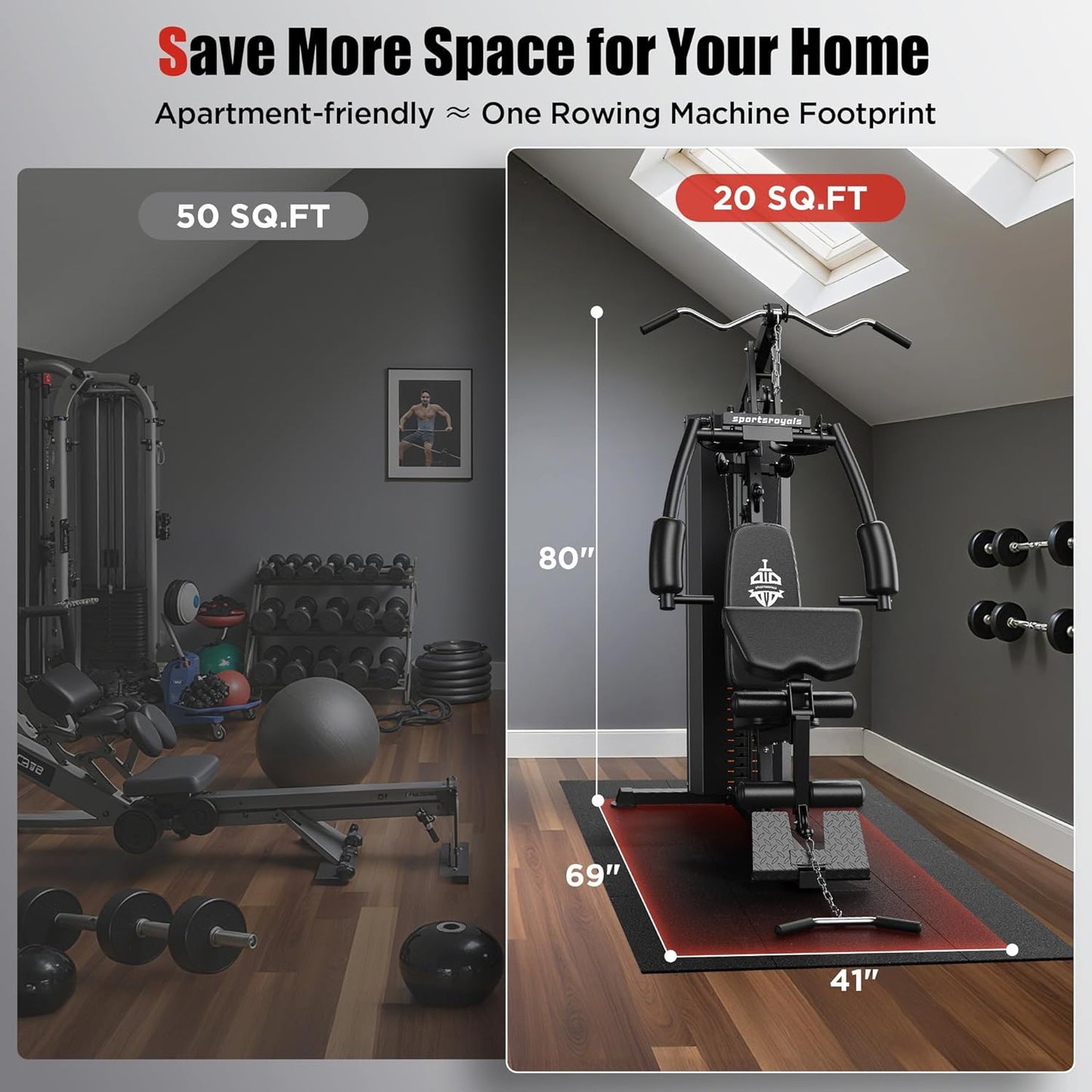 Sportsroyals Multifunctional Home Gym Equipment, Workout Station with 154LBS Weight Stack
