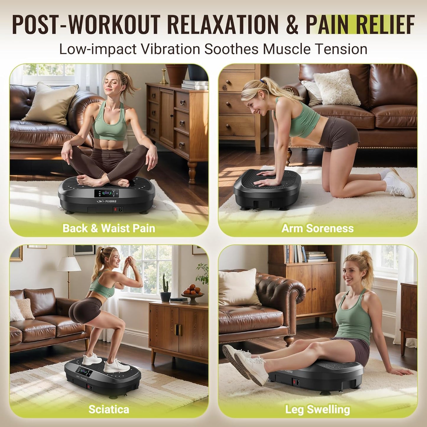 FLYBIRD Vibration Plate Exercise Machine, 120 Adjustable Speed High Intensity Vibration for Muscle Toning Weight Loss Lymphatic Drainage, Full Body Workout Vibration Plate Ideal for Fitness & Recovery