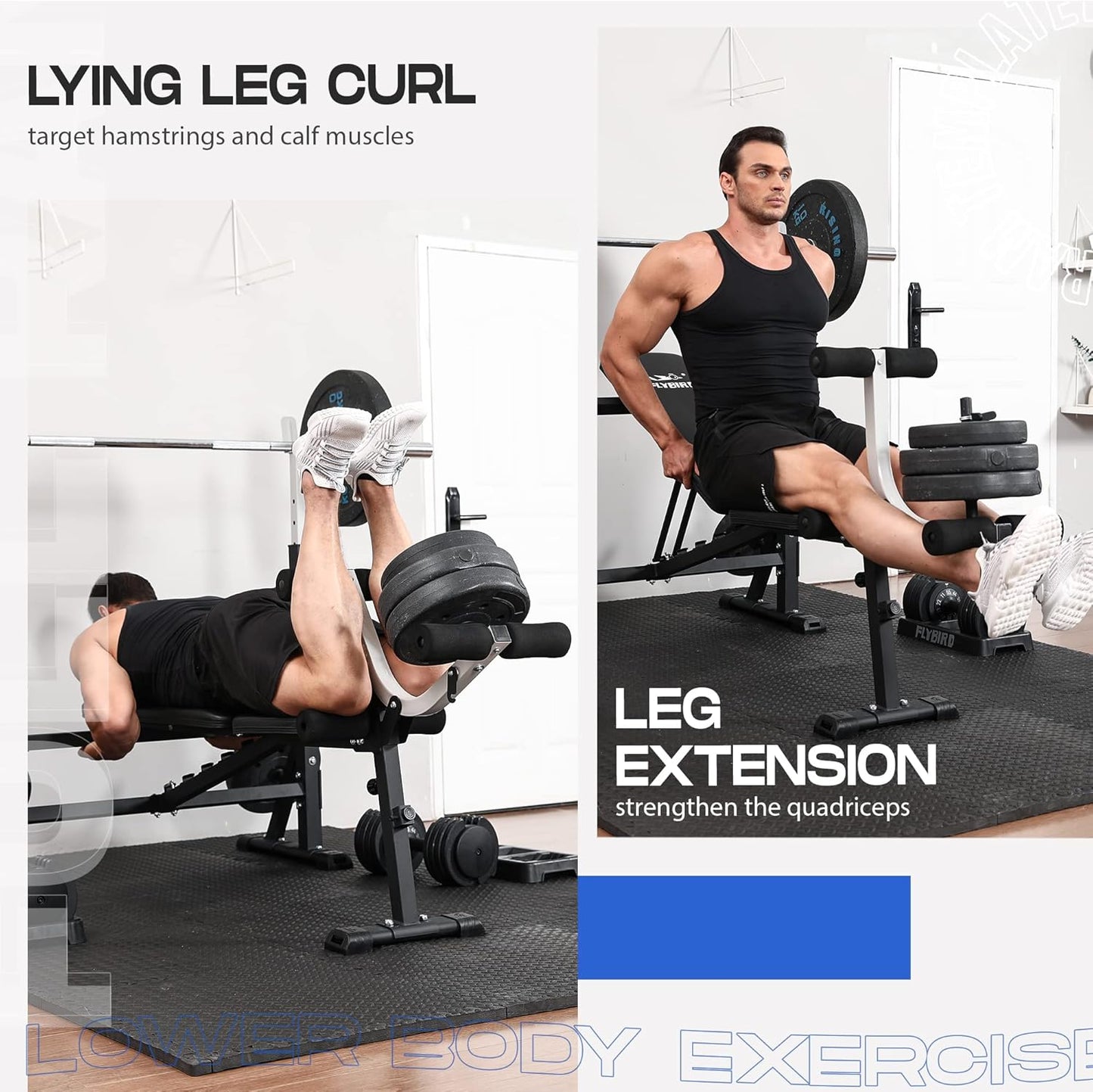 FLYBIRD Olympic Adjustable Weight Bench, with Bench Press Rack, Leg Extension and Leg curl, for Home Gym Workout
