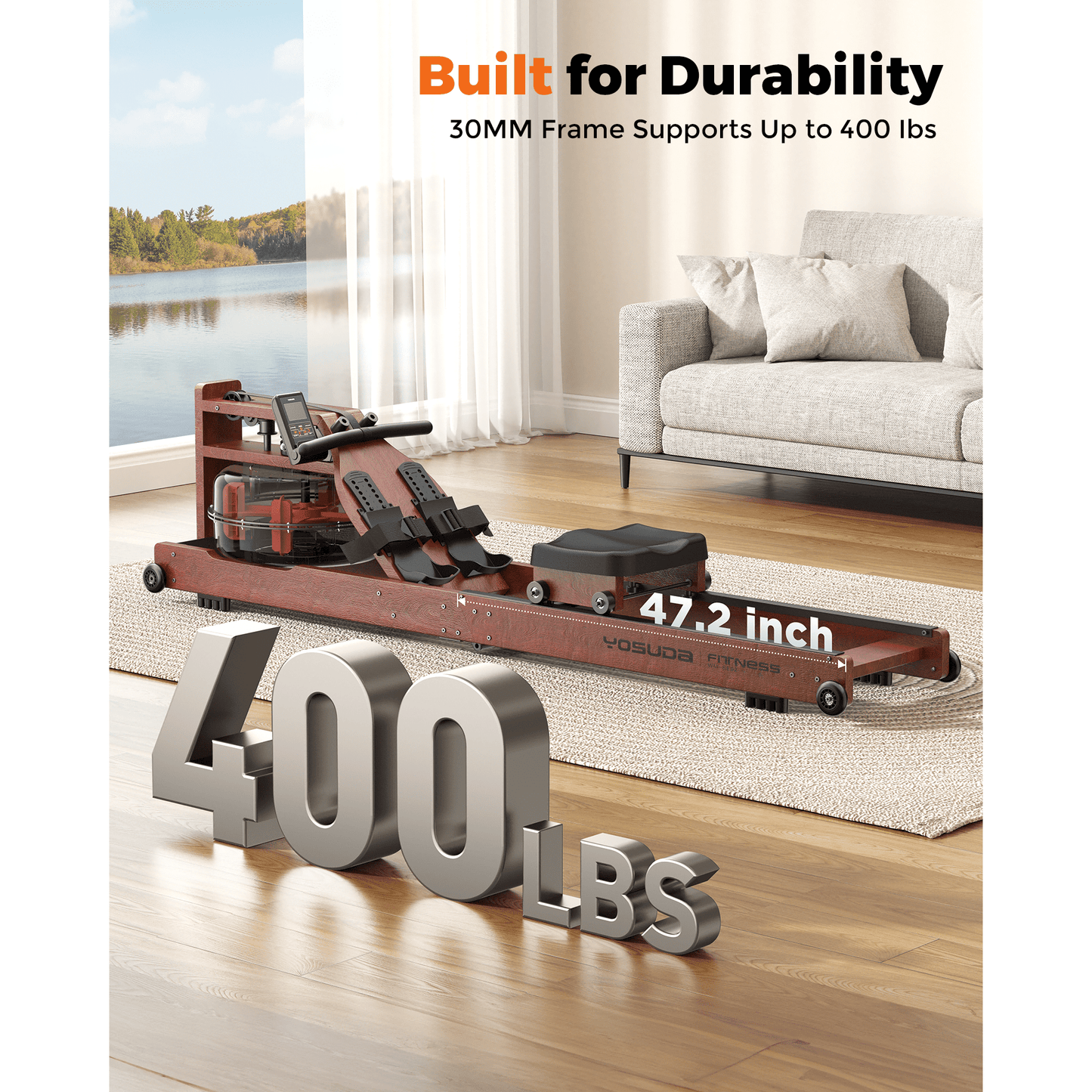 YOSUDA Foldable Water Rowing Machine for Home - 400LBS Capacity Rower