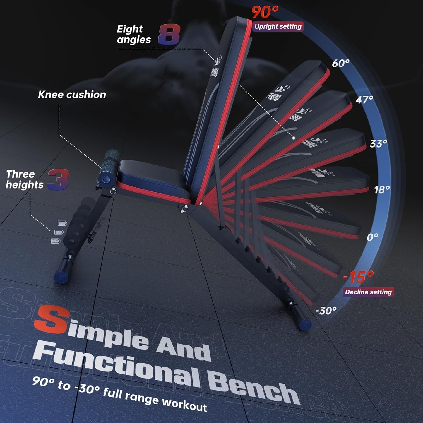 FLYBIRD Foldable Weight Bench with Resistance Bands, 8 Backrests Fast Adjustable FID for Home Gym Full Body Workout