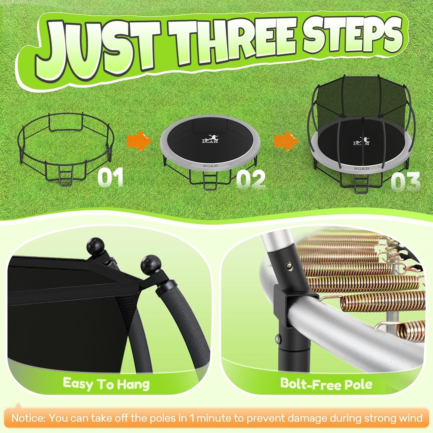BCAN 16FT Recreational Trampoline with Enclosure for Kids Adults, ASTM Approved, Outdoor Trampolines with Ladder for Kids
