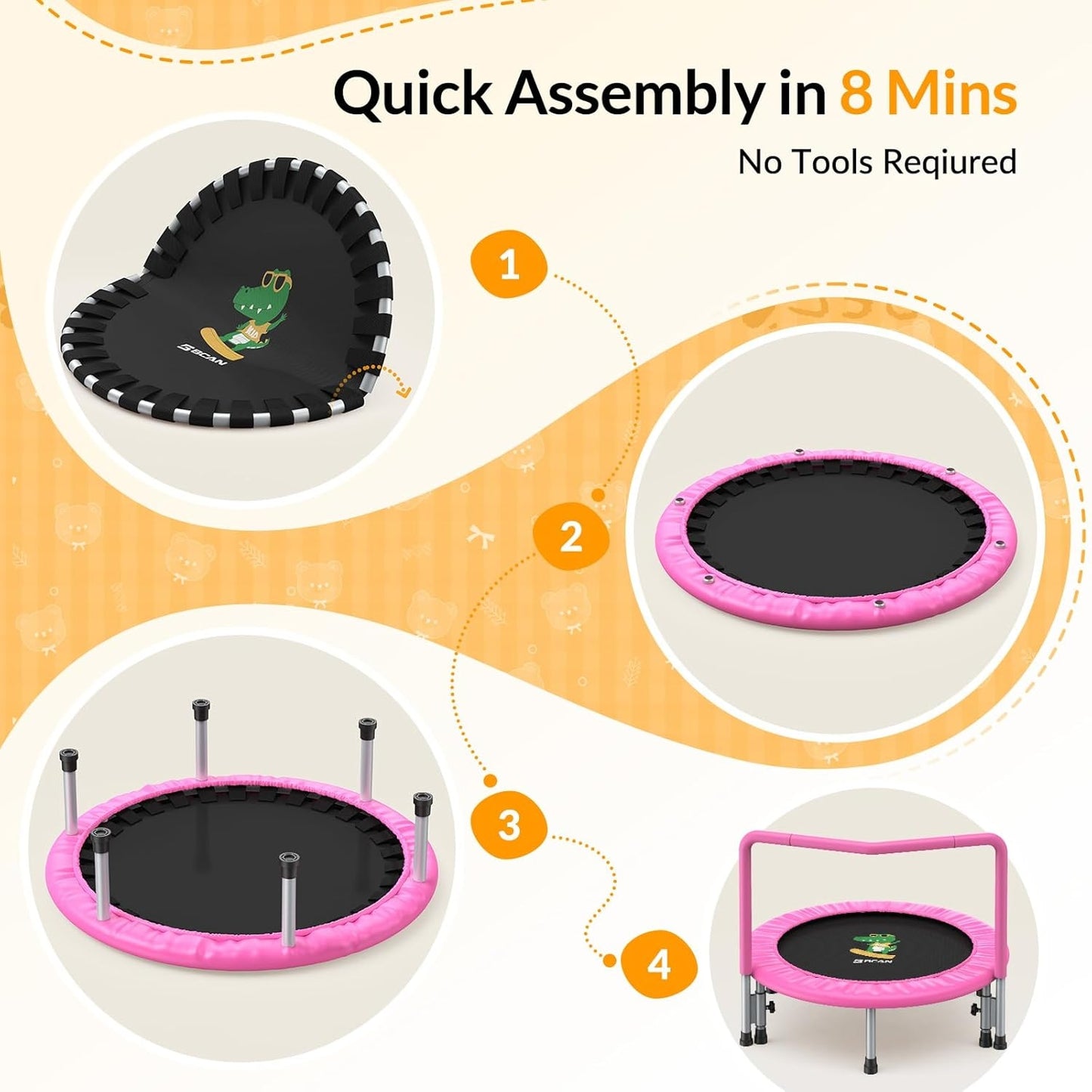 BCAN 36'' Toddler Trampoline - Kids Trampoline for Ages 1-6, Foam Handle & Safe Thickened Cover