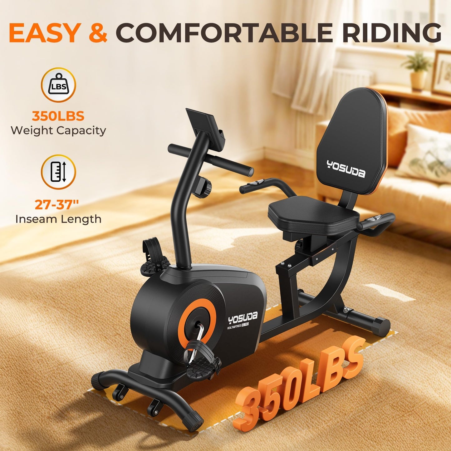 YOSUDA Recumbent Exercise Bike for Adults Seniors with Quick Adjust Seat, 350LB Capacity & 16-level Resistance