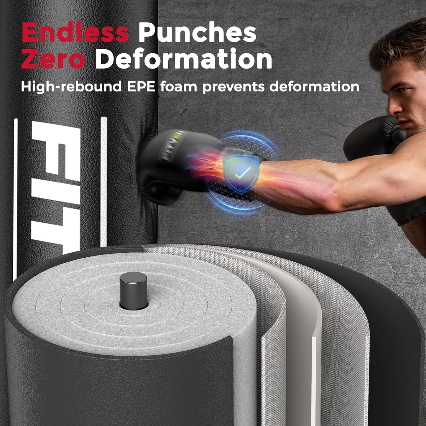 FITVEN Freestanding Punching Bag with Boxing Gloves Heavy Boxing Bag with Suction Cup Base - Men Stand Kickboxing Bag