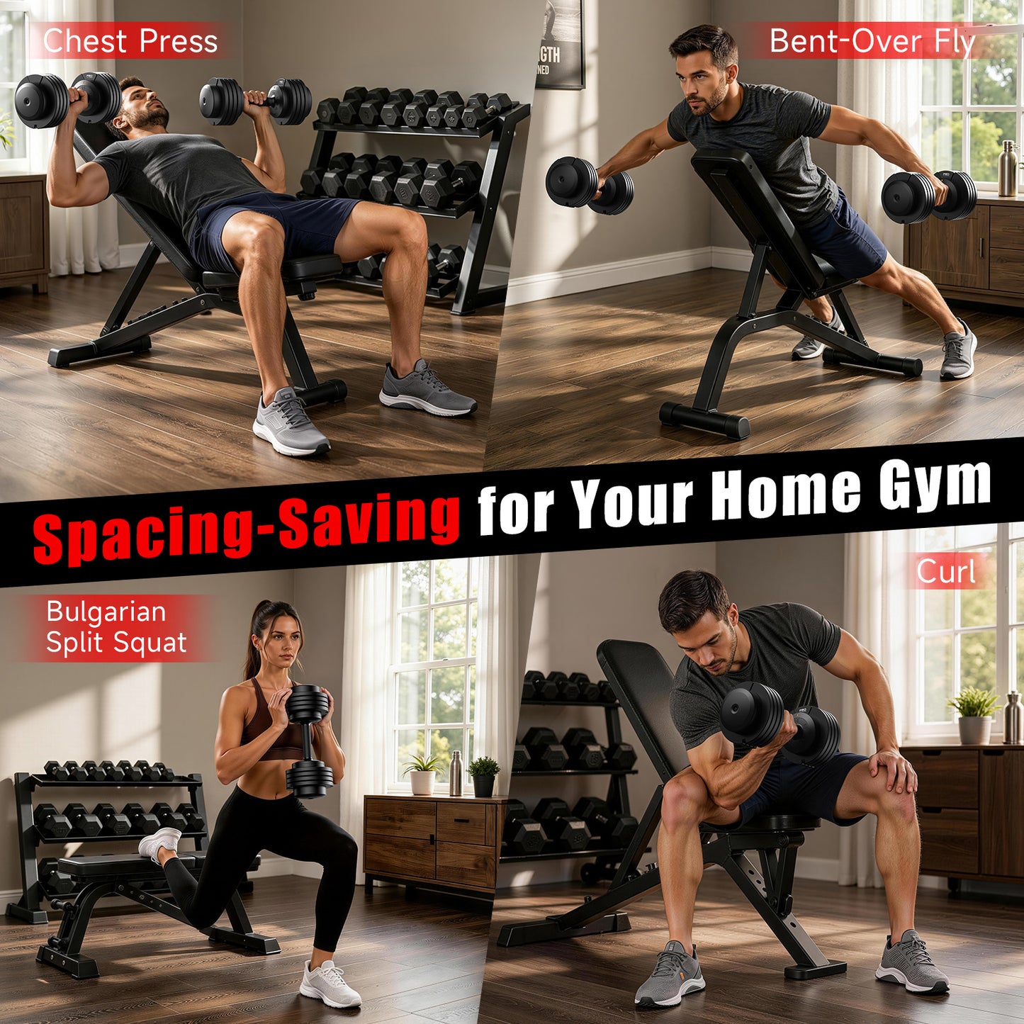 FED FITNESS 1 Pair 55LBS-Adjustable Dumbbell, Multiweight Options for Full Body Workout