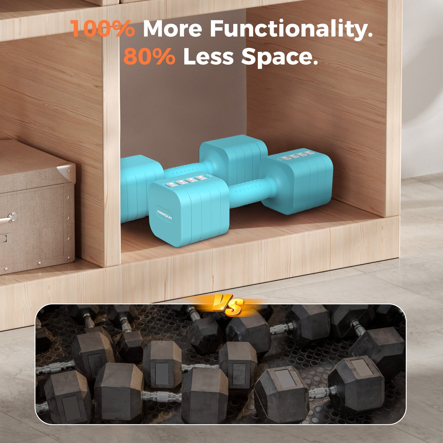 FEIERDUN 5-in-1 Adjustable Dumbbell Set of 2, 20LBS/10LBS Hand Weights for Women, 1s-Adjust Dual-Stable Dumbbell Set for Women Home Gym & Outdoor