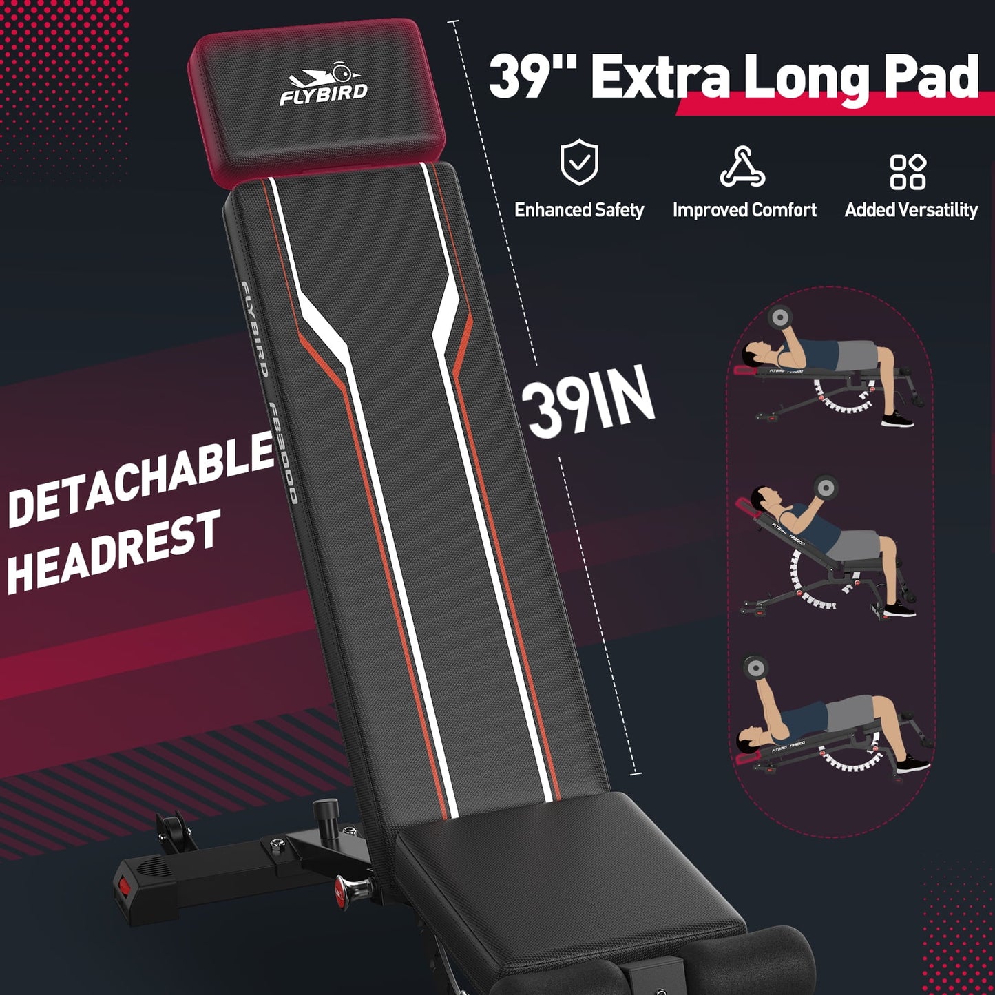 FLYBIRD Adjustable Weight Bench, 1200LBS Foldable Strength Training Bench