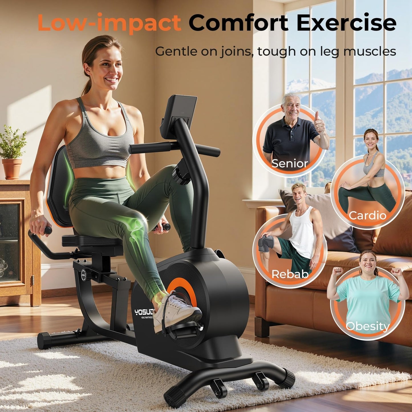 YOSUDA Recumbent Exercise Bike for Adults Seniors with Quick Adjust Seat, 350LB Capacity & 16-level Resistance