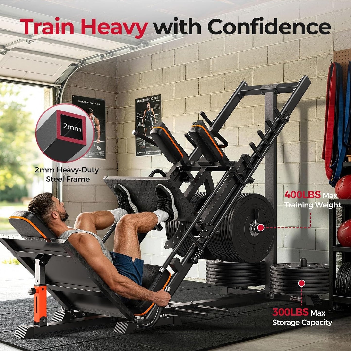 FEIERDUN 2-in-1 Leg Press Hack Squat Machine, Smoother & Zero-Maintenance Operation with Upgraded Roller System, Extended Full ROM, Heavy-Duty Leg Press Machine for Lower Body Strength Training