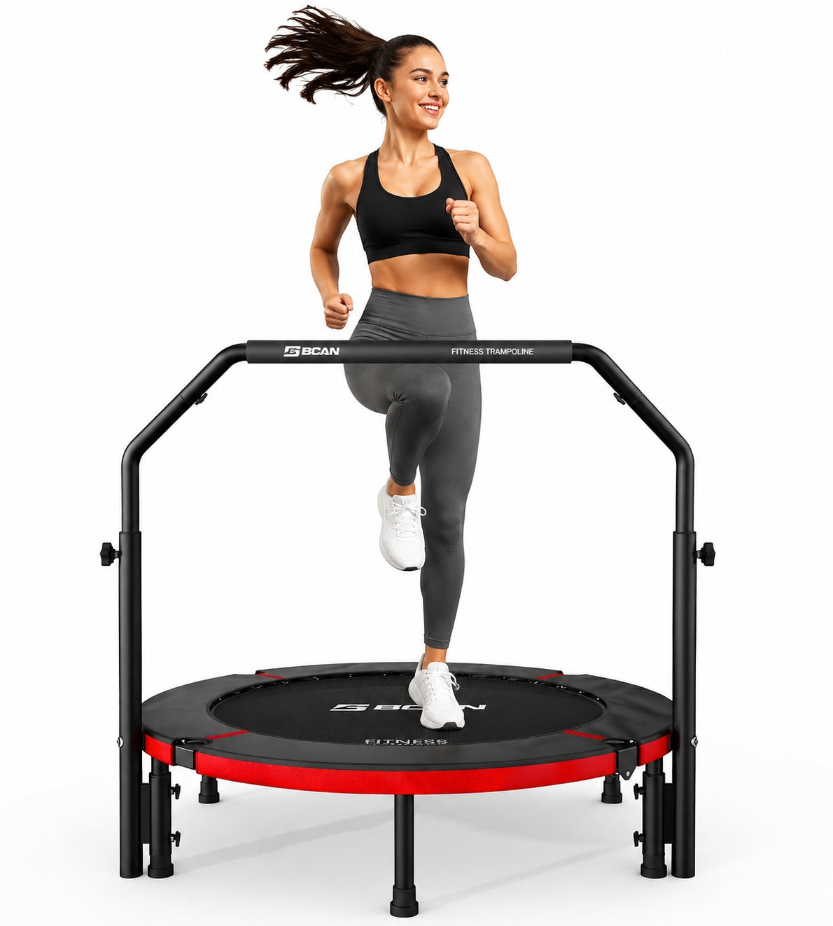 BCAN 48" Foldable Trampoline, Rebounder Trampoline for Adults, U Adjustable Handle