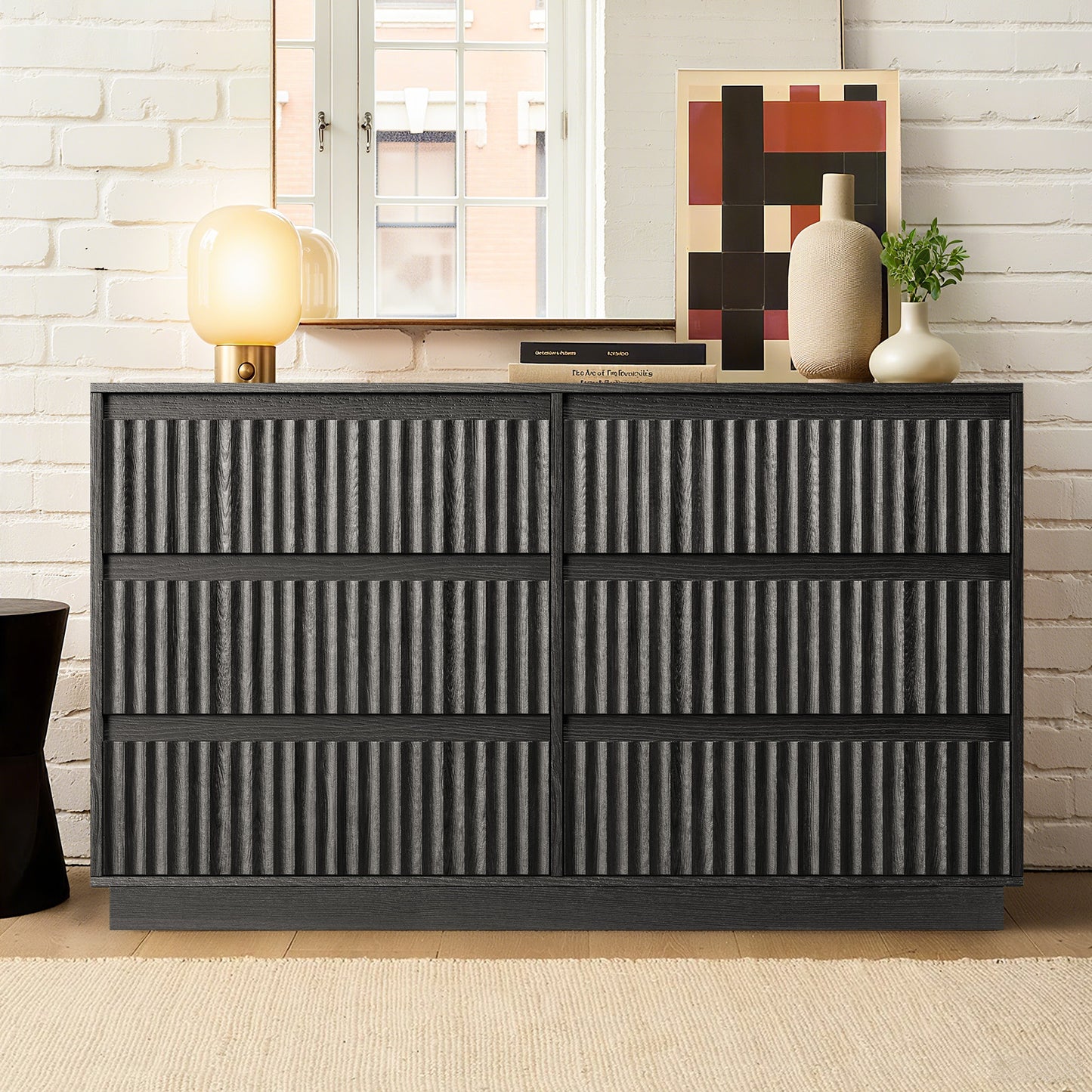 6-Drawer Dresser 47"W Double Dresser With Waveform Fluted Panel