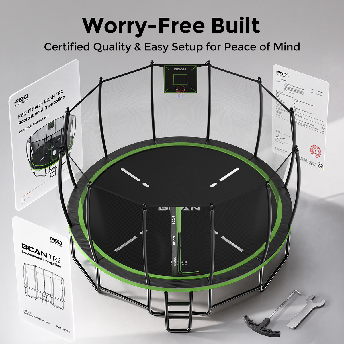 BCAN 16FT Recreational Trampoline with Enclosure for Kids Adults, ASTM Approved, Outdoor Trampolines with Ladder for Kids