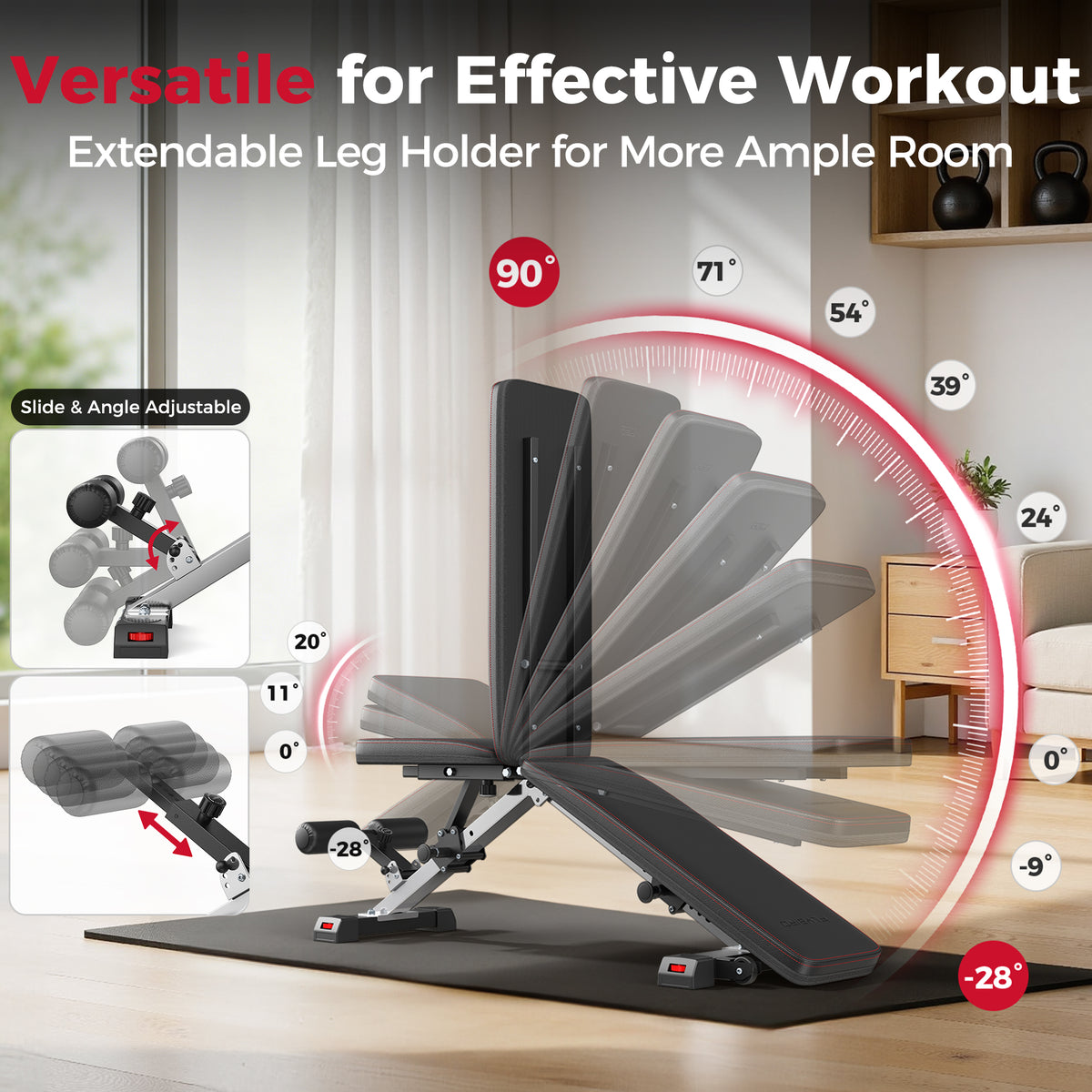FED FITNESS Weight Bench,700LBS Foldable Strength Training Bench for Full Body Workout with Fast Folding