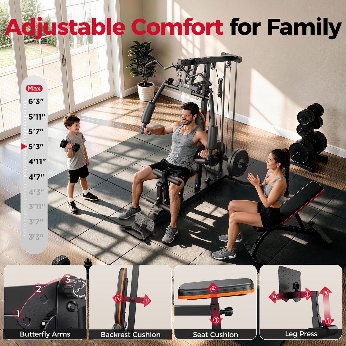 FED Fitness Home Gym, 240LB Plate-Loaded Multifunctional Workout Station | Full-Body Exercise Equipment, Workout Equipment and Fitness Equipment