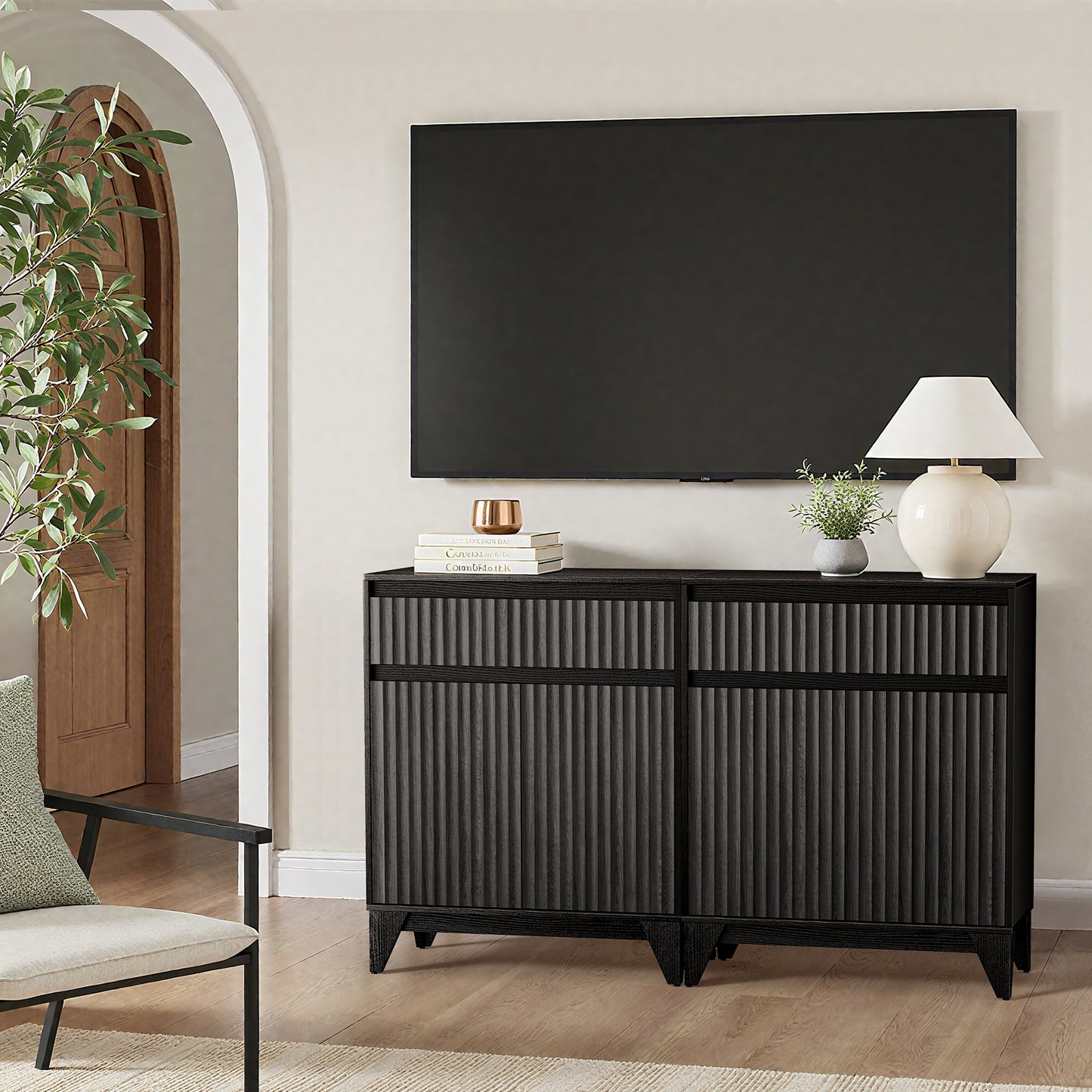 38" Tall 2 - Door Accent Cabinet With Adjustable Shelf, Waveform Fluted Panel
