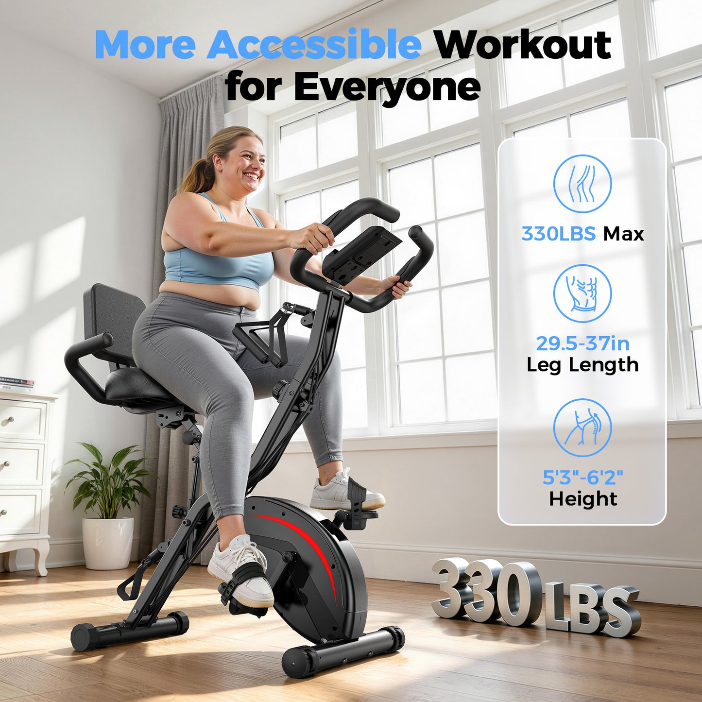 FED FITNESS 5 IN 1 Folding Exercise Bike with 6.6 LBS Flywheel & 16 Levels of Resistance, 330LB Weight Capacity Indoor Workout Cycling Bike for Home Gym (4.4)  92 ratings