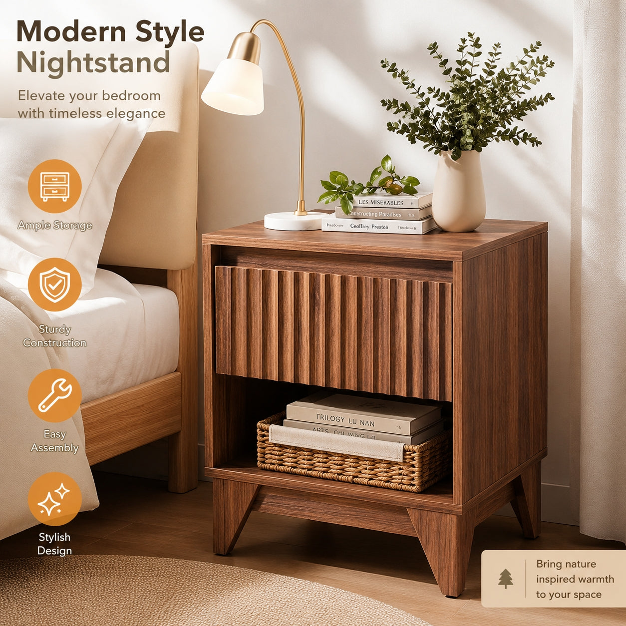 KOLIGEY 1 - Drawer Nightstand With Charging Station, Versatile Side Table With Storage