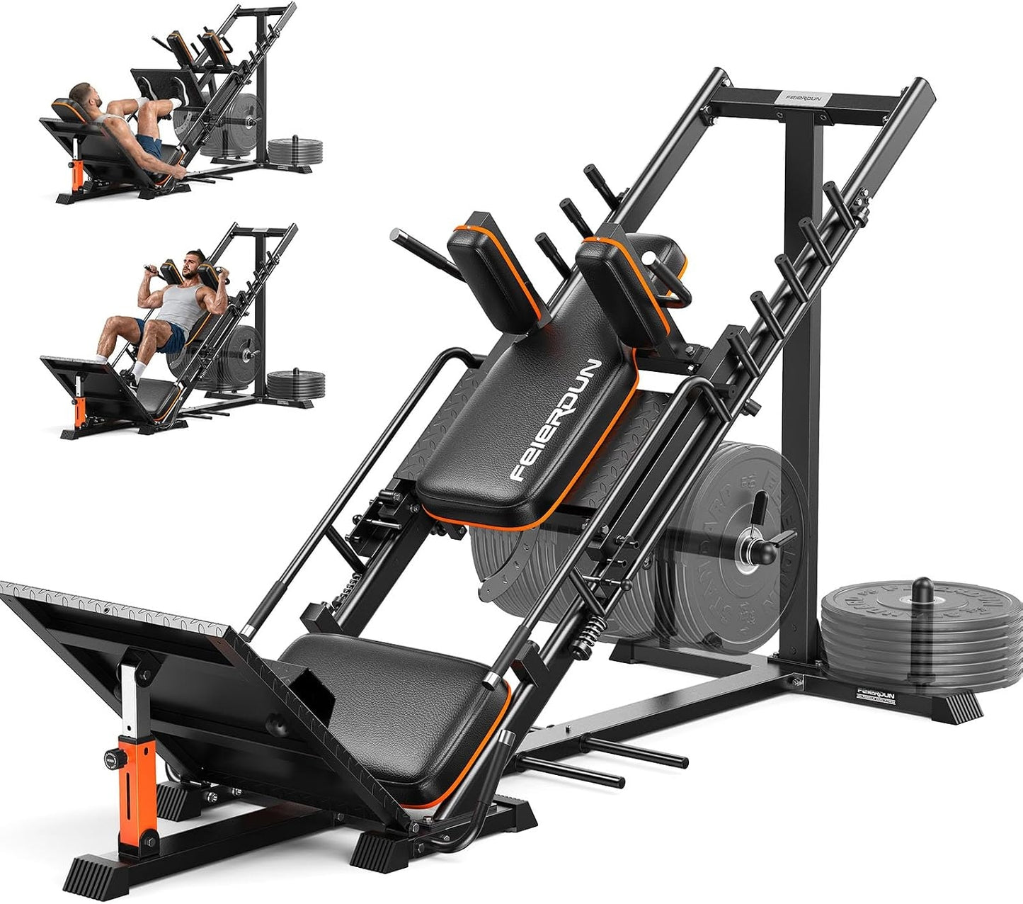 FEIERDUN 2-in-1 Leg Press Hack Squat Machine, Smoother & Zero-Maintenance Operation with Upgraded Roller System, Extended Full ROM, Heavy-Duty Leg Press Machine for Lower Body Strength Training